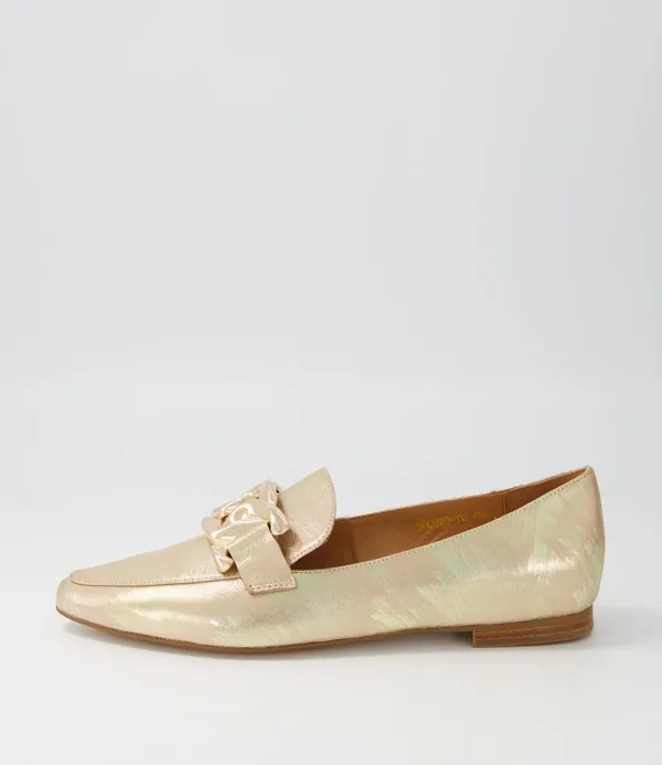 Women TOP END Socoro Gold Scratch Leather Loafers