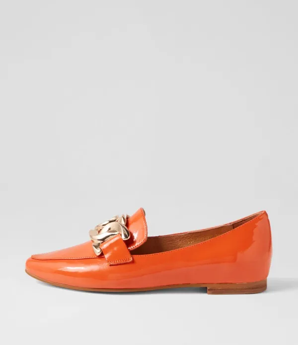 Women TOP END Socoro Orange Patent Leather Flat Shoes