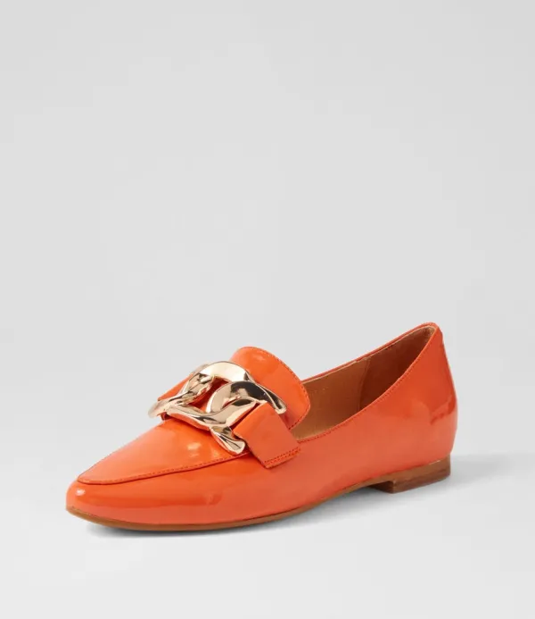 Women TOP END Socoro Orange Patent Leather Flat Shoes