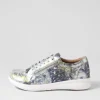 Women ZIERA Solar Xf Navy Silver Floral Leather Sneakers