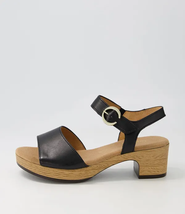 Women GABOR Solche Schwarz Gold Leather Sandals