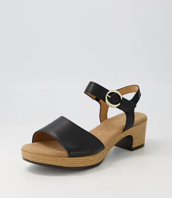 Women GABOR Solche Schwarz Gold Leather Sandals