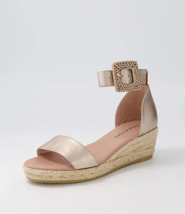 Women DJANGO & JULIETTE Sprout Champagne Leather Buckle Espadrilles
