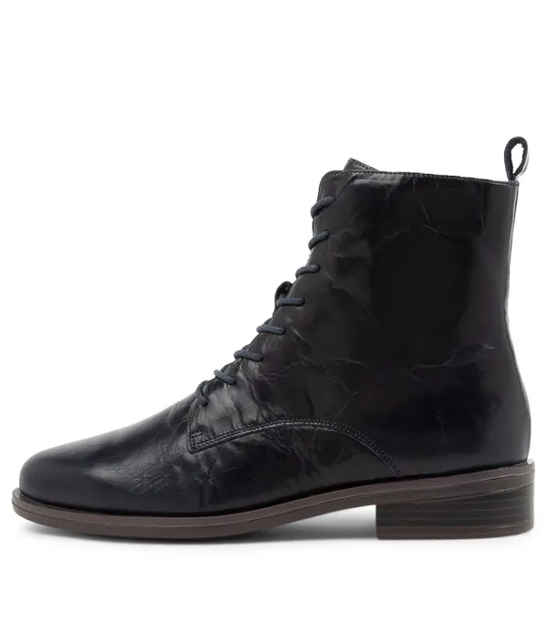 Women ZIERA Steveny Xf Navy Leather Ankle Boots