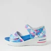 Women ZIERA Sunnieys Xw Blue Palms Leather Sandals