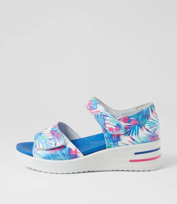 Women ZIERA Sunnieys Xw Blue Palms Leather Sandals