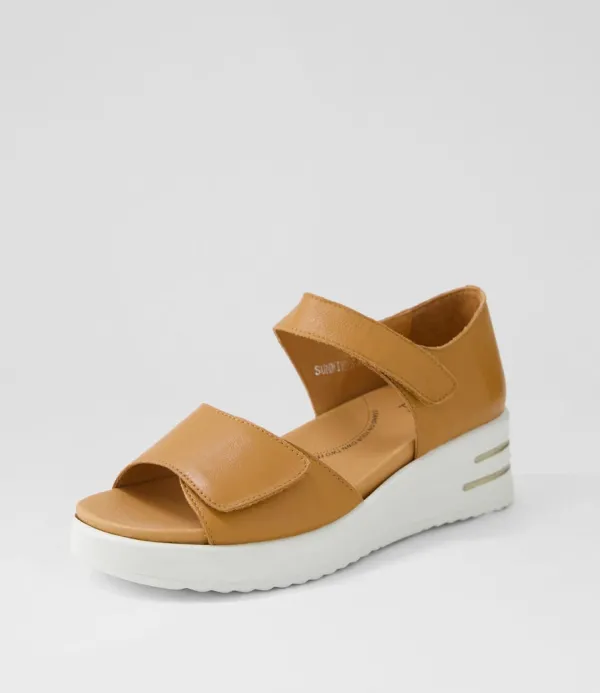 Women ZIERA Sunnieys Xw Dark Tan White Leather Sandals