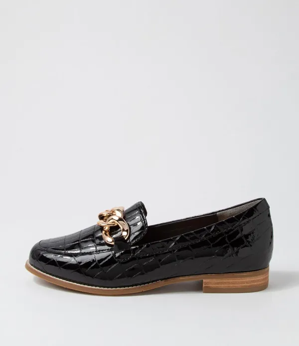 Women ZIERA Tamest Xf Black Patent Croc Flat Shoes