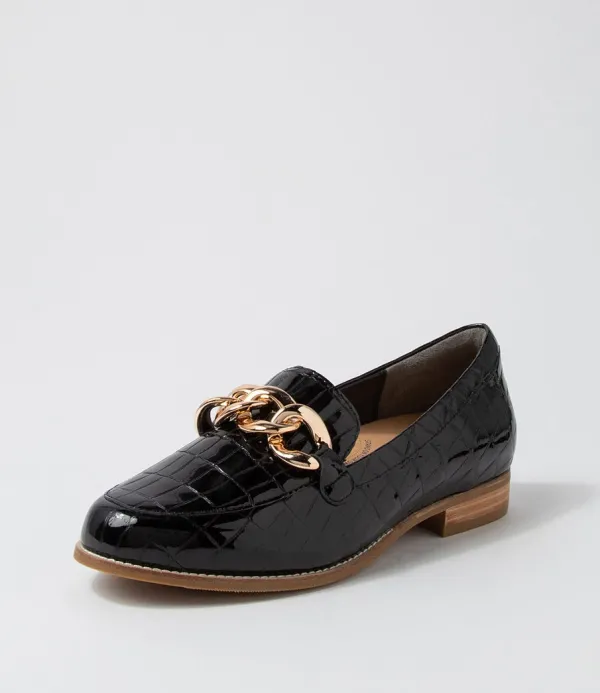 Women ZIERA Tamest Xf Black Patent Croc Flat Shoes