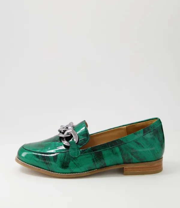 Women ZIERA Tamest Xf Emerald Patent Croc Flat Shoes