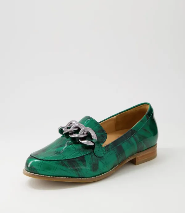 Women ZIERA Tamest Xf Emerald Patent Croc Flat Shoes