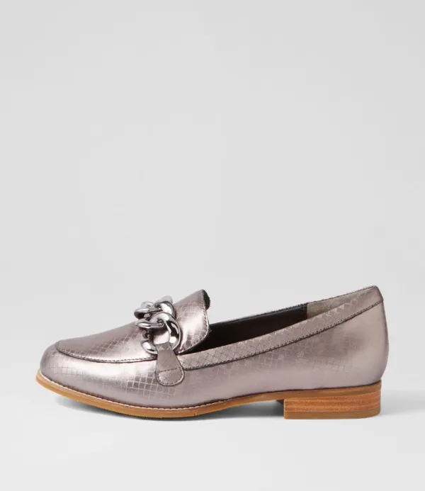Women ZIERA Tamest Xf Pewter Squares Leather Loafers