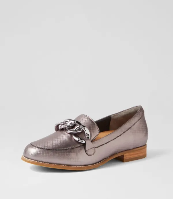 Women ZIERA Tamest Xf Pewter Squares Leather Loafers