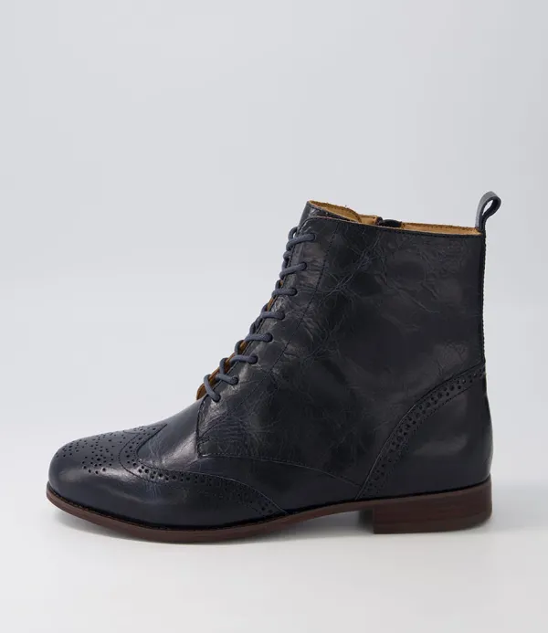 Women ZIERA Thron Xf Navy Leather Ankle Boots