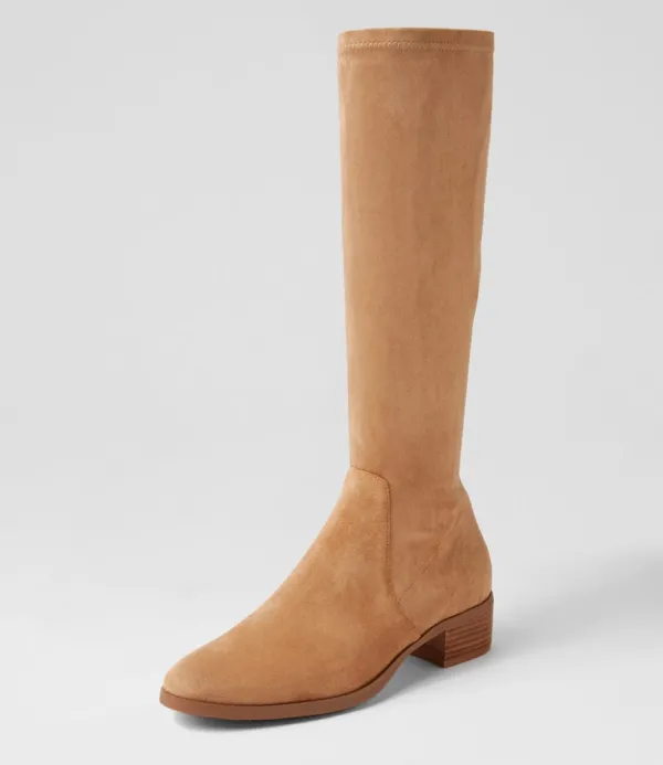 Women DJANGO & JULIETTE Timothie Sandy Stretch Microsuede Knee High Boots