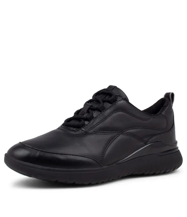 Women ROCKPORT Tm Sport Lace Black Leather Sneakers