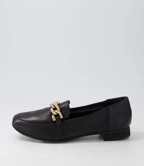 Women DIANA FERRARI Tucker Black Gold Leather Flat Shoes