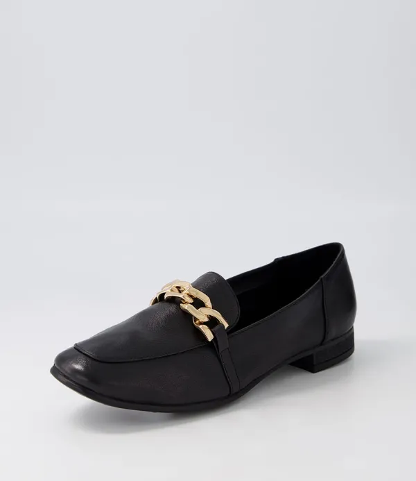Women DIANA FERRARI Tucker Black Gold Leather Flat Shoes