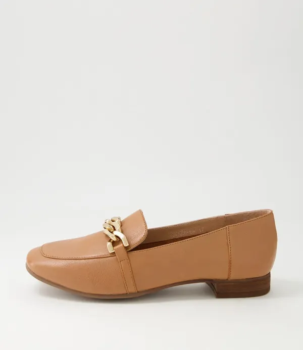 Women DIANA FERRARI Tucker Dark Tan Gold Leather Flat Shoes