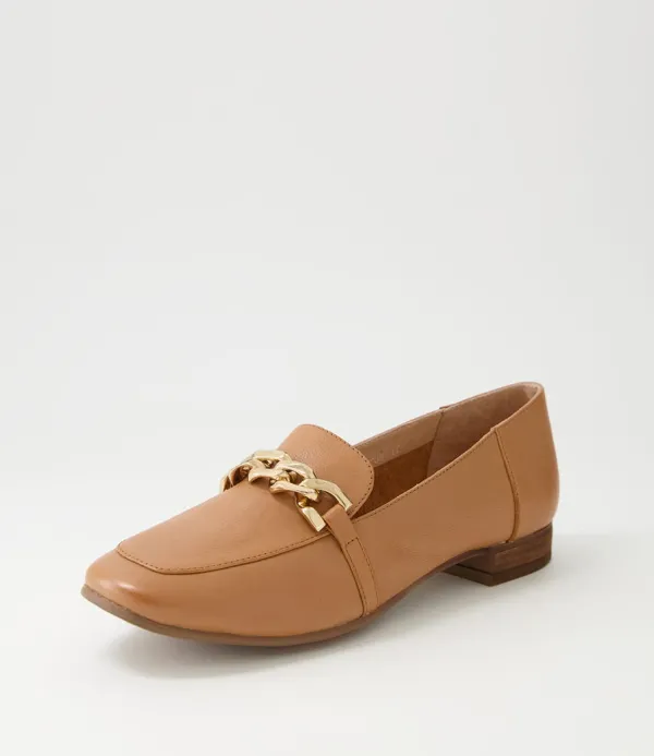Women DIANA FERRARI Tucker Dark Tan Gold Leather Flat Shoes