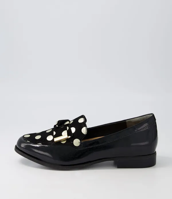Women ZIERA Tulips Xf Black Gold Spot Multi Loafers