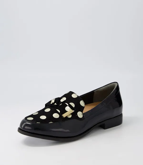 Women ZIERA Tulips Xf Black Gold Spot Multi Loafers