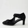 Women DJANGO & JULIETTE Tunis Black Sparkle Suede Mary Jane Heels