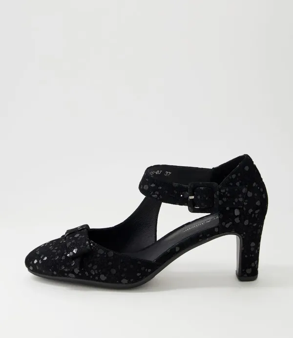 Women DJANGO & JULIETTE Tunis Black Sparkle Suede Mary Jane Heels