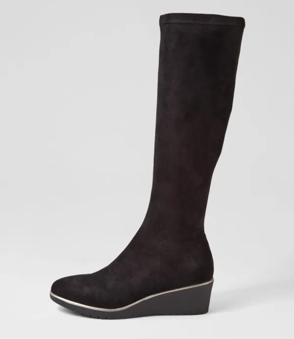 Women DJANGO & JULIETTE Uber Black Stretch Microsuede Knee High Boots
