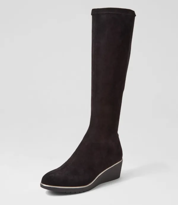 Women DJANGO & JULIETTE Uber Black Stretch Microsuede Knee High Boots
