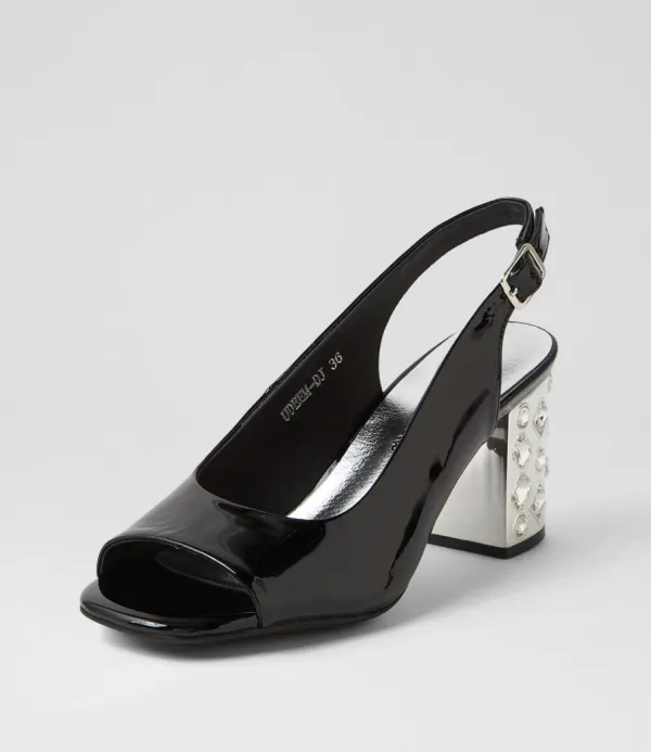 Women DJANGO & JULIETTE Udeem Black Patent Leather Sandals