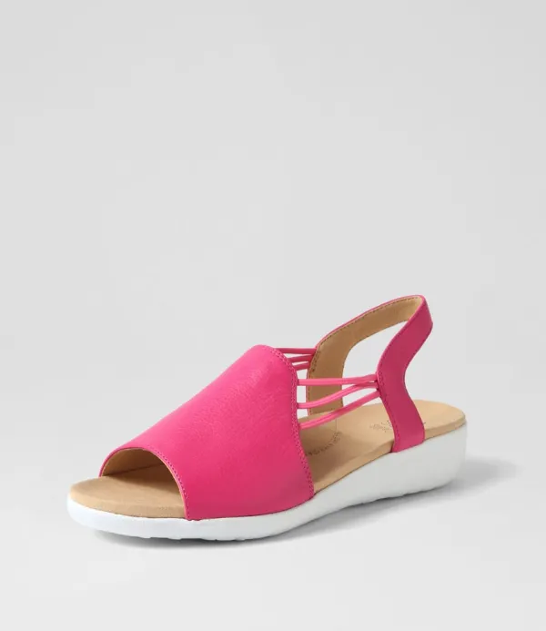 Women ZIERA Udhays W Fuchsia Leather Elastic Sandals