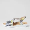 Women ZIERA Udhays W Navy Silver Floral Leather Elastic Sandals