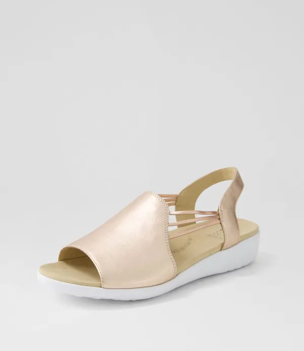 Women ZIERA Udhays W Pale Rose Gold Leather Elastic Sandals