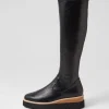 Women TOP END Udoe Black Natural Veneer Stretch Knee High Boots
