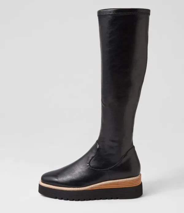Women TOP END Udoe Black Natural Veneer Stretch Knee High Boots