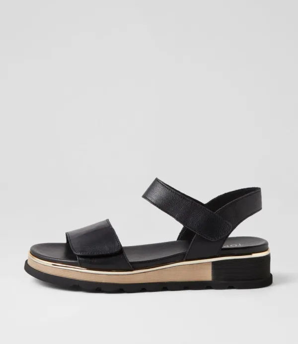 Women TOP END Ulissa Black Leather Sandals