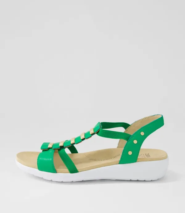 Women ZIERA Ulover W Bright Emerald Leather Elastic Sandals