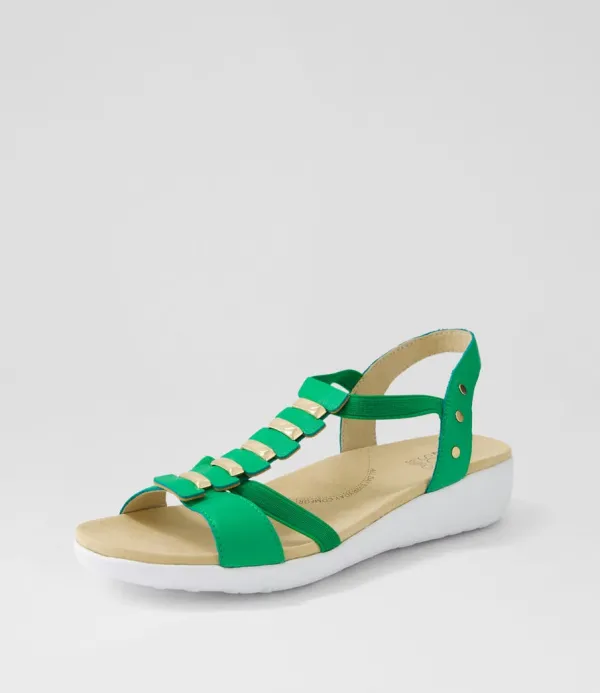 Women ZIERA Ulover W Bright Emerald Leather Elastic Sandals