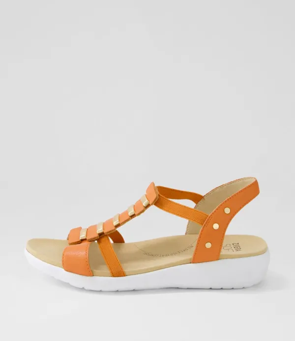Women ZIERA Ulover W Bright Orange Leather Elastic Sandals