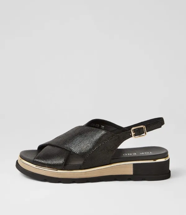 Women TOP END Ulrika Black Lizard Leather Sandals