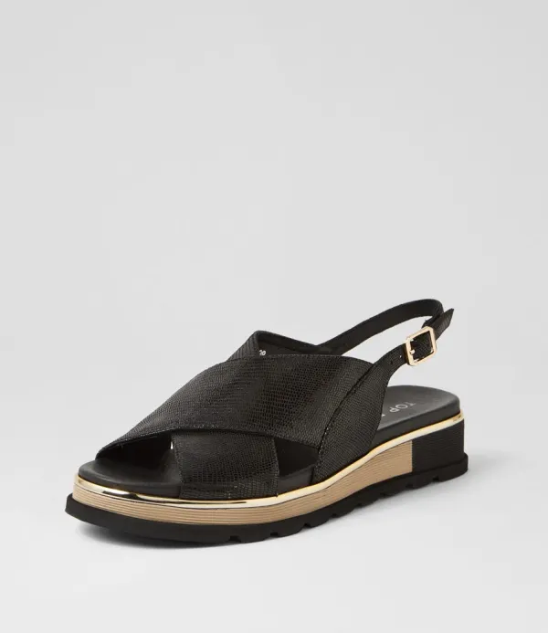 Women TOP END Ulrika Black Lizard Leather Sandals