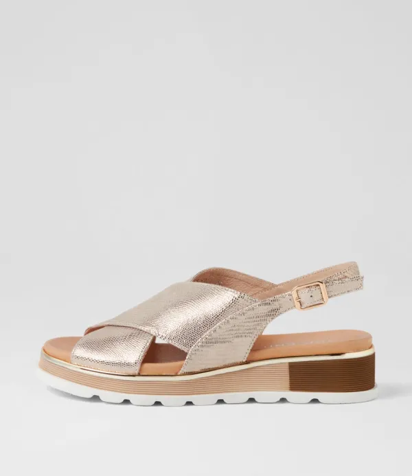 Women TOP END Ulrika Champagne Lizard Leather Sandals