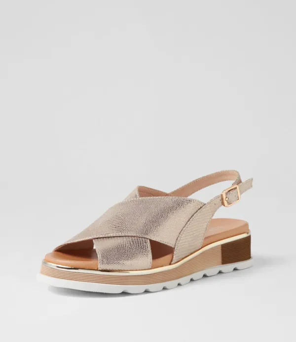 Women TOP END Ulrika Champagne Lizard Leather Sandals