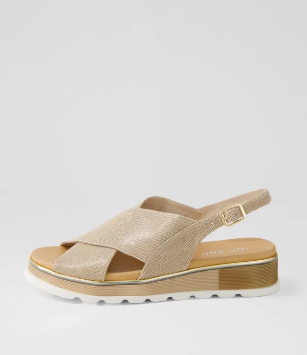 Women TOP END Ulrika Taupe Lizard Leather Sandals