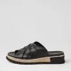 Women TOP END Ulysza Black Leather Slides