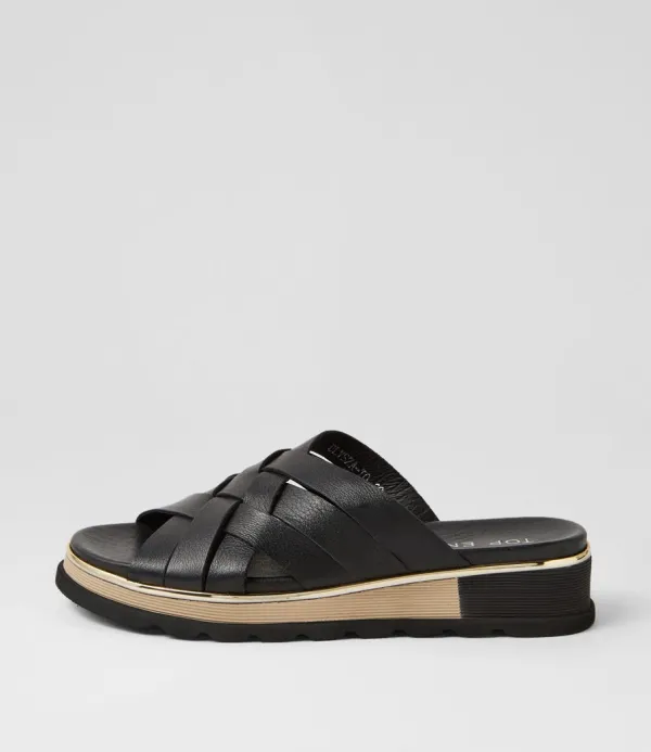 Women TOP END Ulysza Black Leather Slides