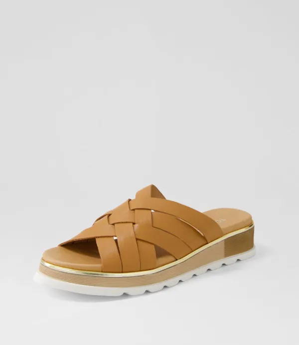 Women TOP END Ulysza Dark Tan Leather Slides