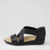 Women ZIERA Umato W Black Metallic Leather Elastic Sandals