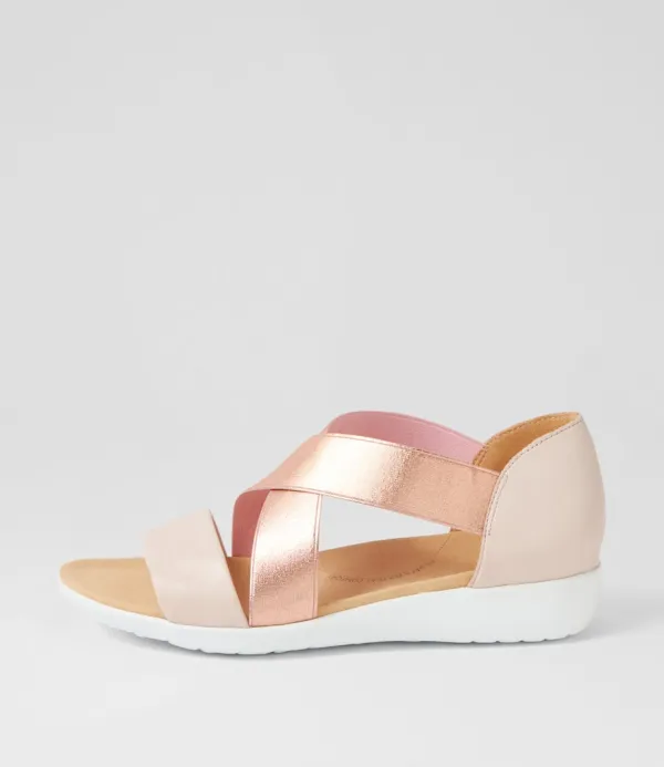 Women ZIERA Umato W Dusty Pink Rose Gold Leather Elastic Sandals